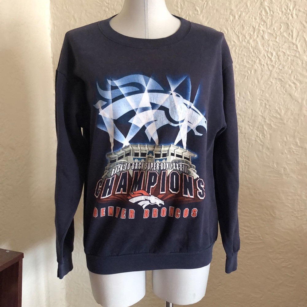 Denver Broncos Vintage Super Bowl 1998 1999 Navy Blue Crew Sweatshirt Medium